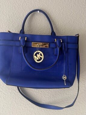 Michael Kors Royal Blue Saffiano Satchel with Gold Hardware